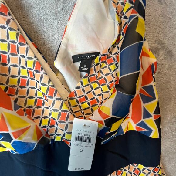 Ann Taylor Geometric Kaleidoscope Maxi Dress‎ Bold Abstract Print Size 2 New - Picture 7 of 8